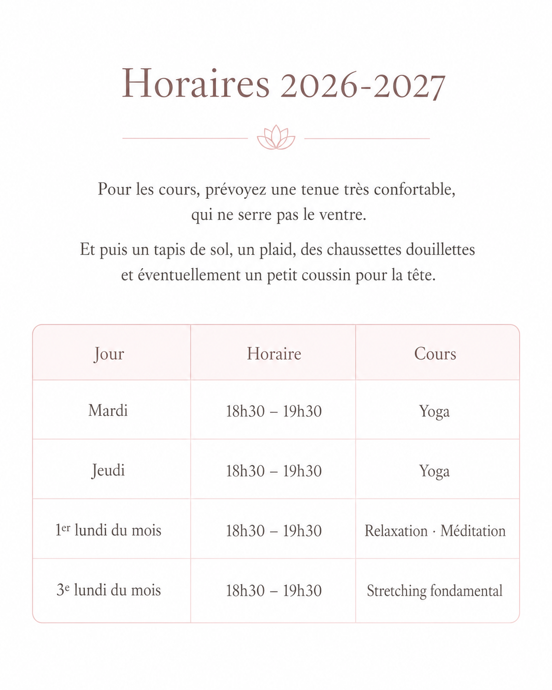 Horaires 2026